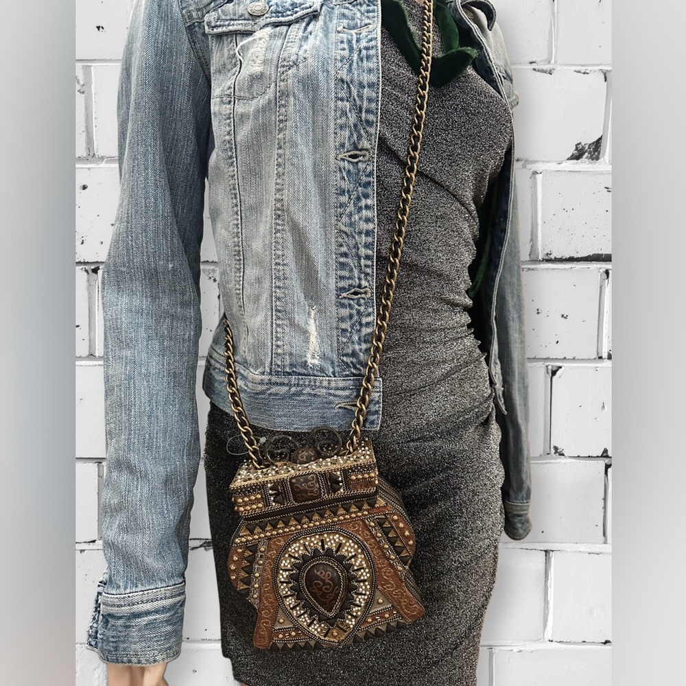 VTG Embellished Metallic Beaded Statement Purse - Gold & Bronze